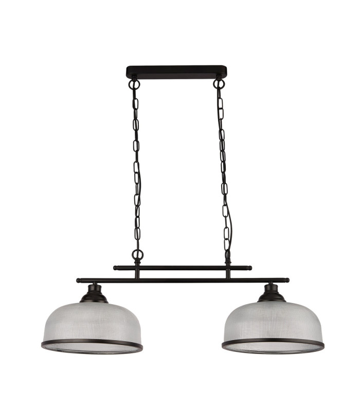 Highworth 2 Light Pendant Black Holophane Style Glass_Off