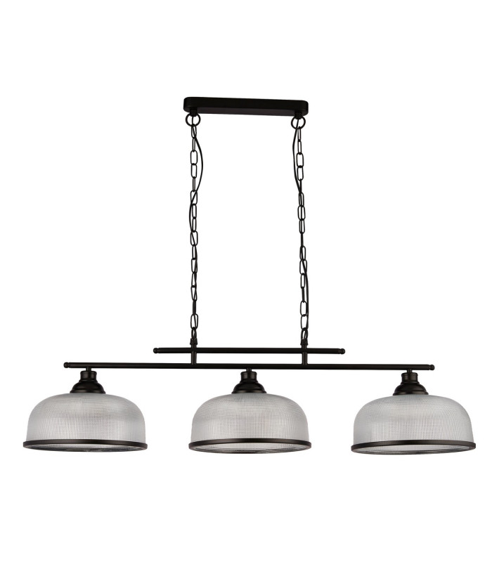 Highworth 3 Light Bar Pendant Black Holophane Style Glass_Off