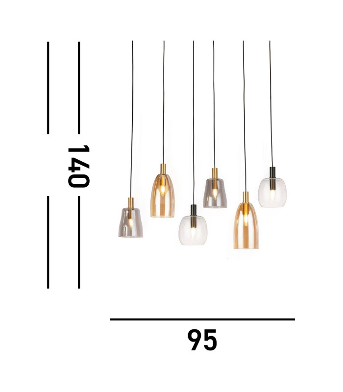 Divine 6 Light MultiDrop Pendant Black Coloured Glass_Line