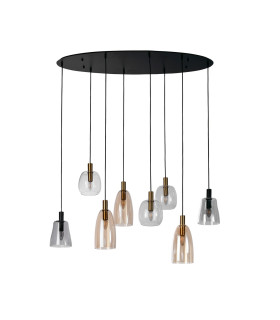 Divine 8 Light MultiDrop Pendant Black Coloured Glass_Off