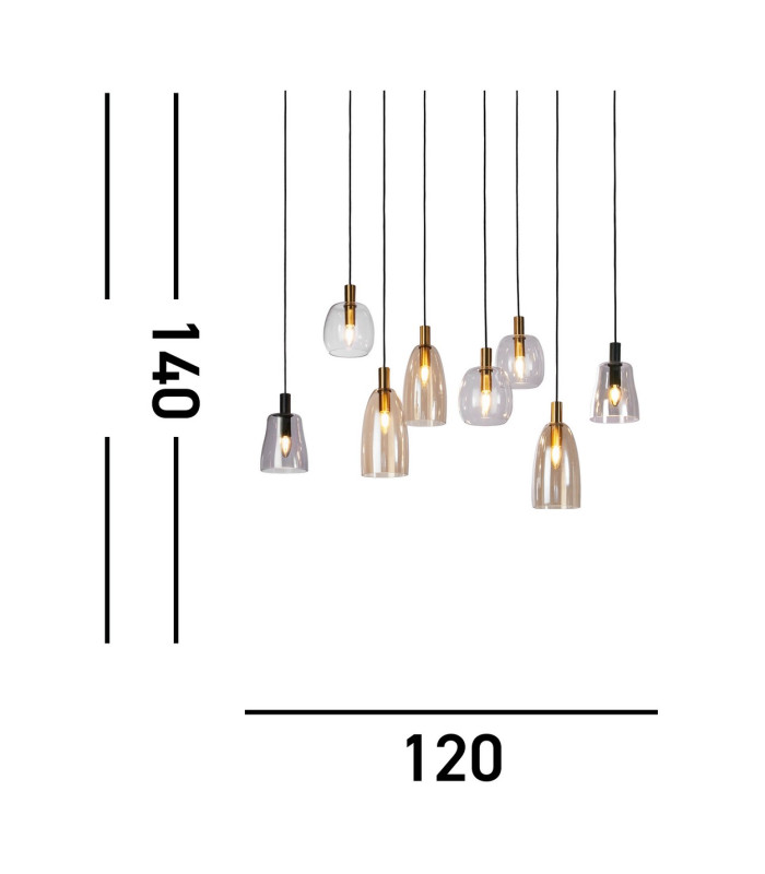 Divine 8 Light MultiDrop Pendant Black Coloured Glass_Line