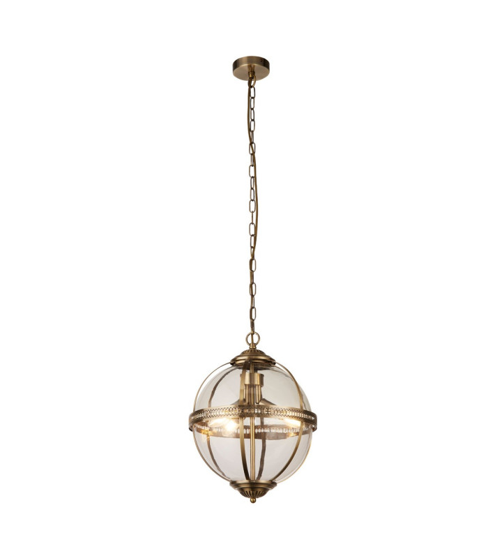 Coronet 3 Light Pendant Antique Brass Glass_Main