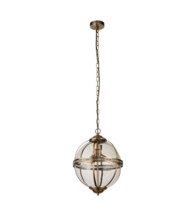 Coronet 3 Light Pendant Antique Brass Glass_Off