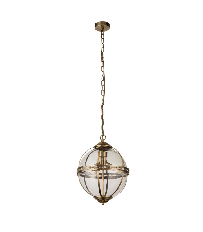Coronet 3 Light Pendant Antique Brass Glass_Off