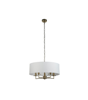 Knightsbridge 5 Light Pendant Antique Brass White Linen Shade_Off