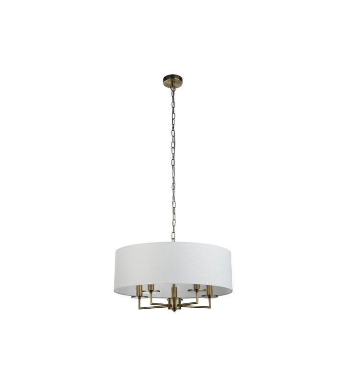 Knightsbridge 5 Light Pendant Antique Brass White Linen Shade_Off
