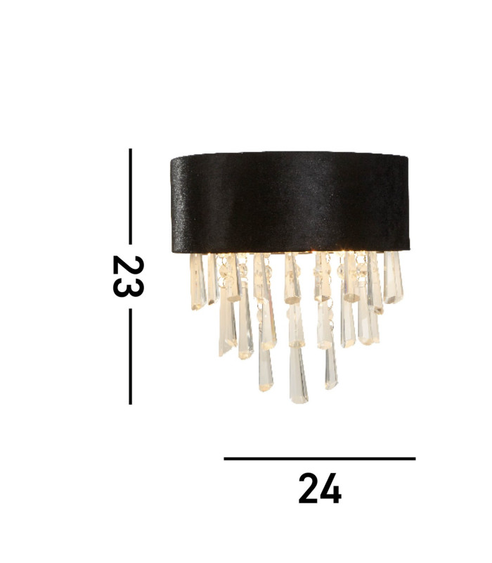 Glamour 2 Light Wall Light Black Velvet Clear Crystal_Line
