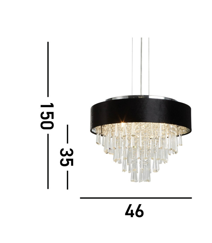 Glamour 5 Light Pendant/SemiFlush Black Velvet Clear Crystal_Line