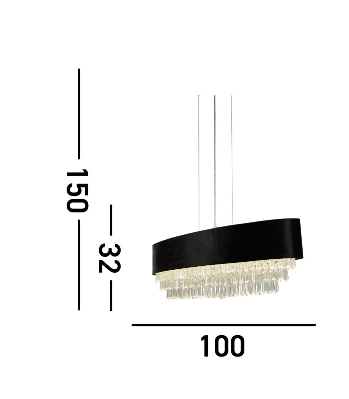Glamour 8 Light Oval Pendant Black Velvet Clear Crystal_Line