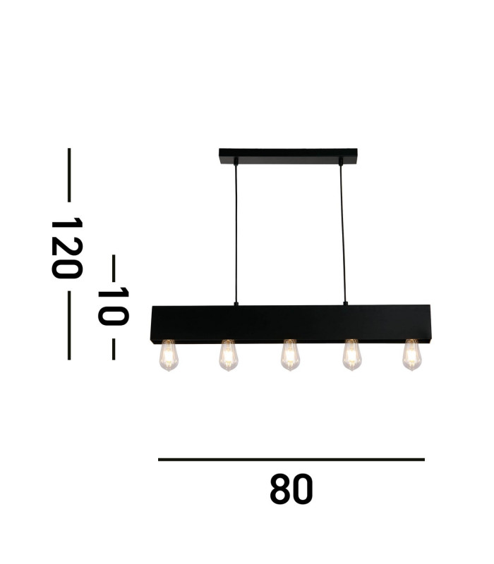 Piano 5 Light Diner Bar Pendant Matt Black Metal_Line