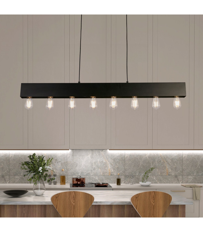 Piano 8 Light Diner Bar Pendant Matt Black Metal_Room