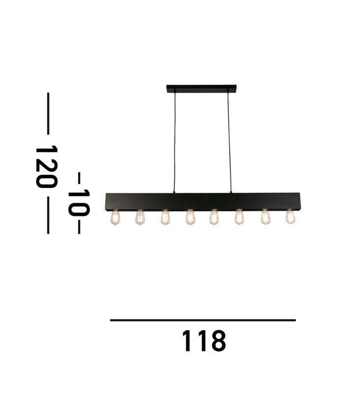 Piano 8 Light Diner Bar Pendant Matt Black Metal_Line