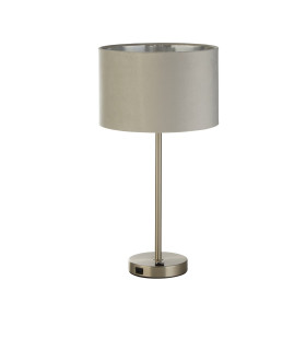 Finn USB Table Lamp Satin Nickel Grey Velvet Shade_Off
