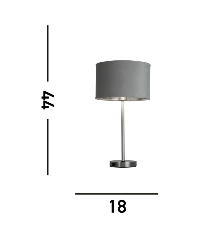 Finn USB Table Lamp Satin Nickel Grey Velvet Shade_Line
