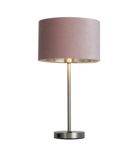Finn USB Table Lamp Satin Nickel Pink Velvet Shade_Main