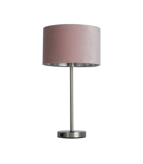 Finn USB Table Lamp Satin Nickel Pink Velvet Shade_Off