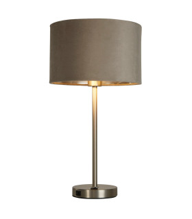 Finn USB Table Lamp Satin Nickel Taupe Velvet Shade_Main
