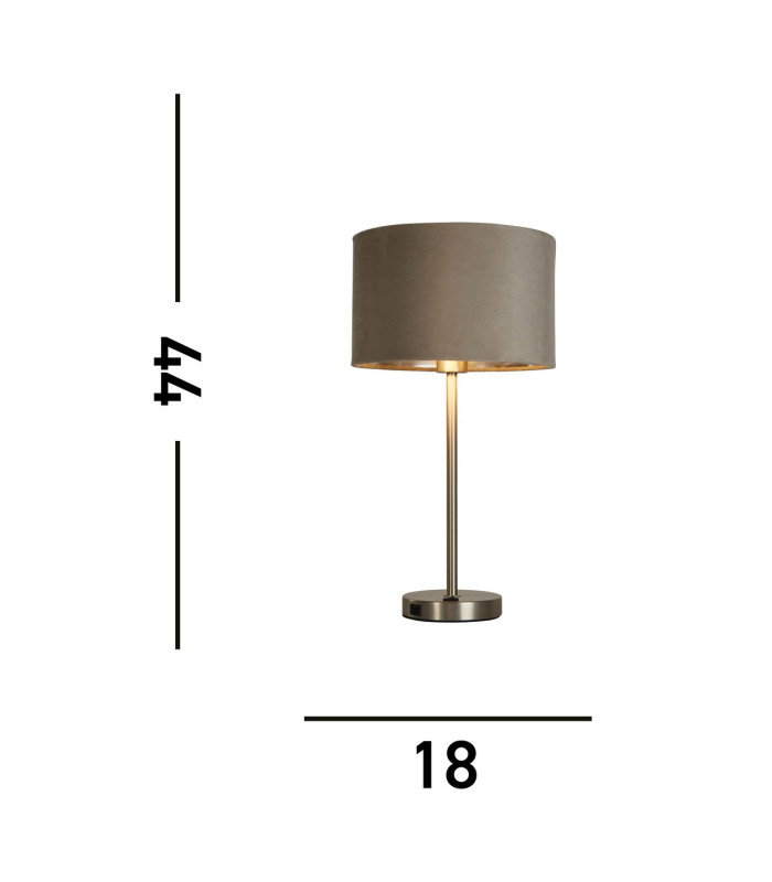 Finn USB Table Lamp Satin Nickel Taupe Velvet Shade_Line