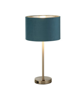 Finn USB Table Lamp Satin Nickel Teal Velvet Shade_Main