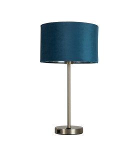 Finn USB Table Lamp Satin Nickel Teal Velvet Shade_Off
