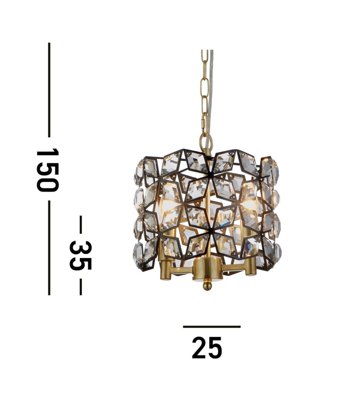 Iris 2 Light Pendant Black Crystal Brass_Line