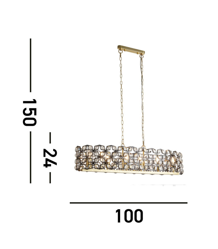 Iris 6 Light Pendant Black Crystal Brass_Line