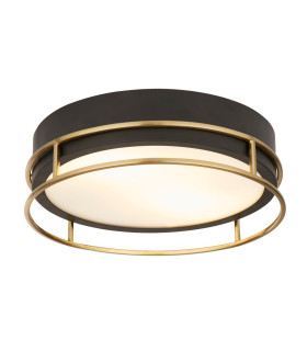Phoenix 2 Light Flush Black Brass Frosted Glass_Main