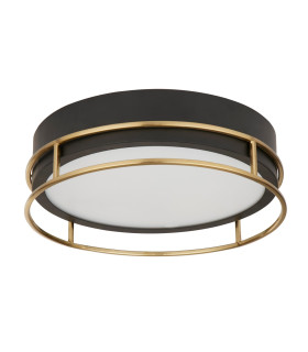 Phoenix 2 Light Flush Black Brass Frosted Glass_Off