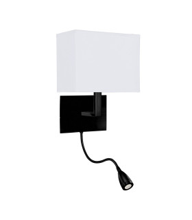 Hotel Wall Light Matt Black White Fabric Shade with Reading Light_Main