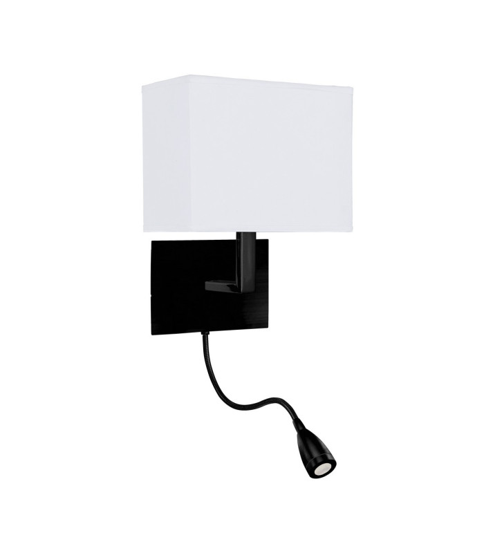 Hotel Wall Light Matt Black White Fabric Shade with Reading Light_Main