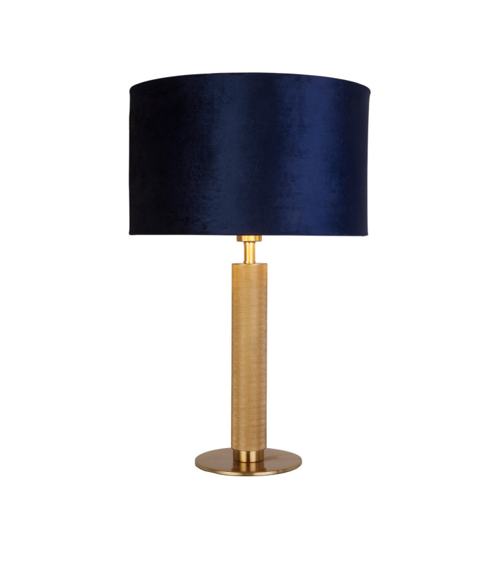 London Table Lamp Knurled Brass Navy Velvet Shade_Main