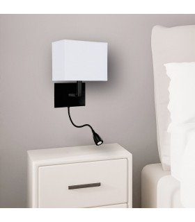 Hotel Wall Light Matt Black White Fabric Shade with Reading Light_Room