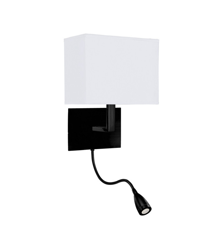 Hotel Wall Light Matt Black White Fabric Shade with Reading Light_Off