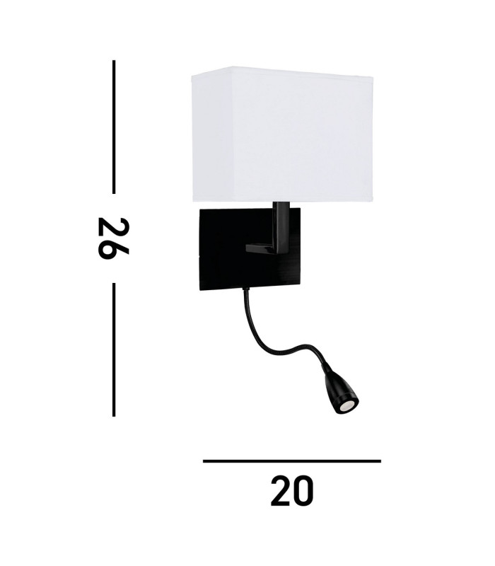 Hotel Wall Light Matt Black White Fabric Shade with Reading Light_Line