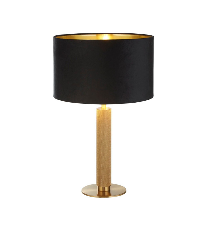 London Table Lamp Knurled Brass Black Velvet Shade_Main