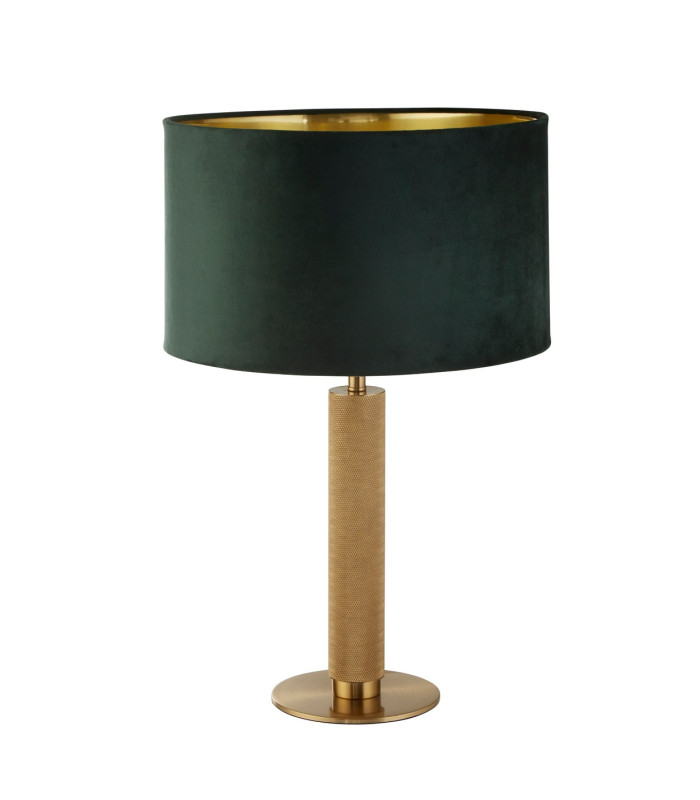 London Table Lamp Knurled Brass Green Velvet Shade_Off