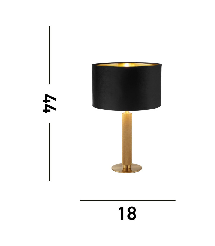 London Table Lamp Knurled Brass Black Velvet Shade_Line