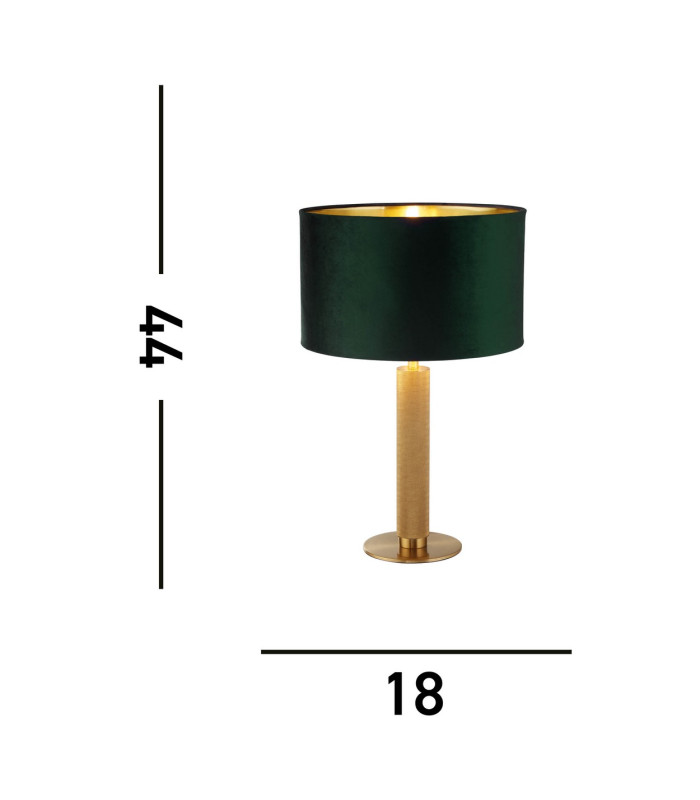 London Table Lamp Knurled Brass Green Velvet Shade_Line