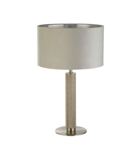 London Table Lamp Knurled Satin Silver Grey Velvet Shade_Off