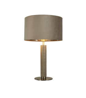 London Table Lamp Knurled Satin Silver Taupe Velvet Shade_Main