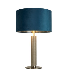 London Table Lamp Knurled Satin Silver Teal Velvet Shade_Main