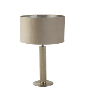London Table Lamp Knurled Satin Silver Taupe Velvet Shade_Off