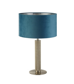 London Table Lamp Knurled Satin Silver Teal Velvet Shade_Off