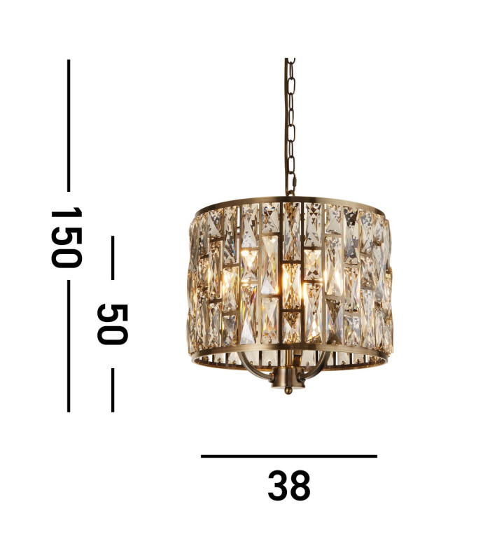 Bijou 3 Light Pendant Antique Brass Champagne Glass_Line