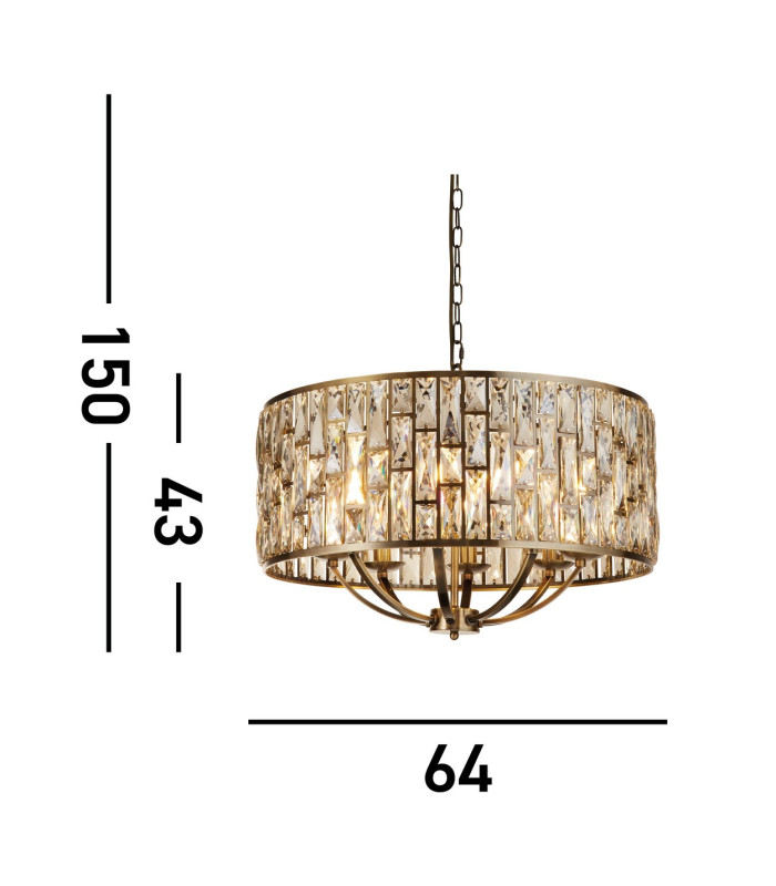 Bijou 8 Light Pendant Antique Brass Champagne Glass_Line