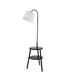 Ridge Shelf Floor Lamp Black Wood White Fabric_Main