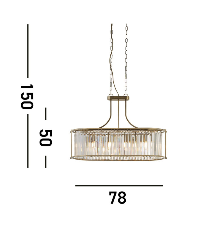 Victoria 5 Light Oval Pendant Antique Brass Clear Crystal_Line