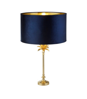 Palm Table Lamp Satin Brass Navy Velvet Shade_Main