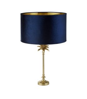 Palm Table Lamp Satin Brass Navy Velvet Shade_Off