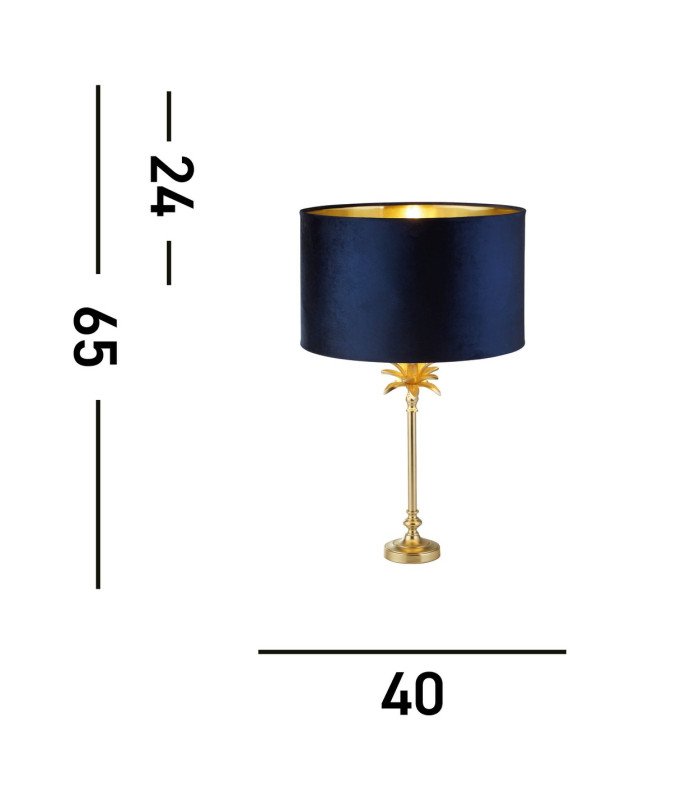 Palm Table Lamp Satin Brass Navy Velvet Shade_Line